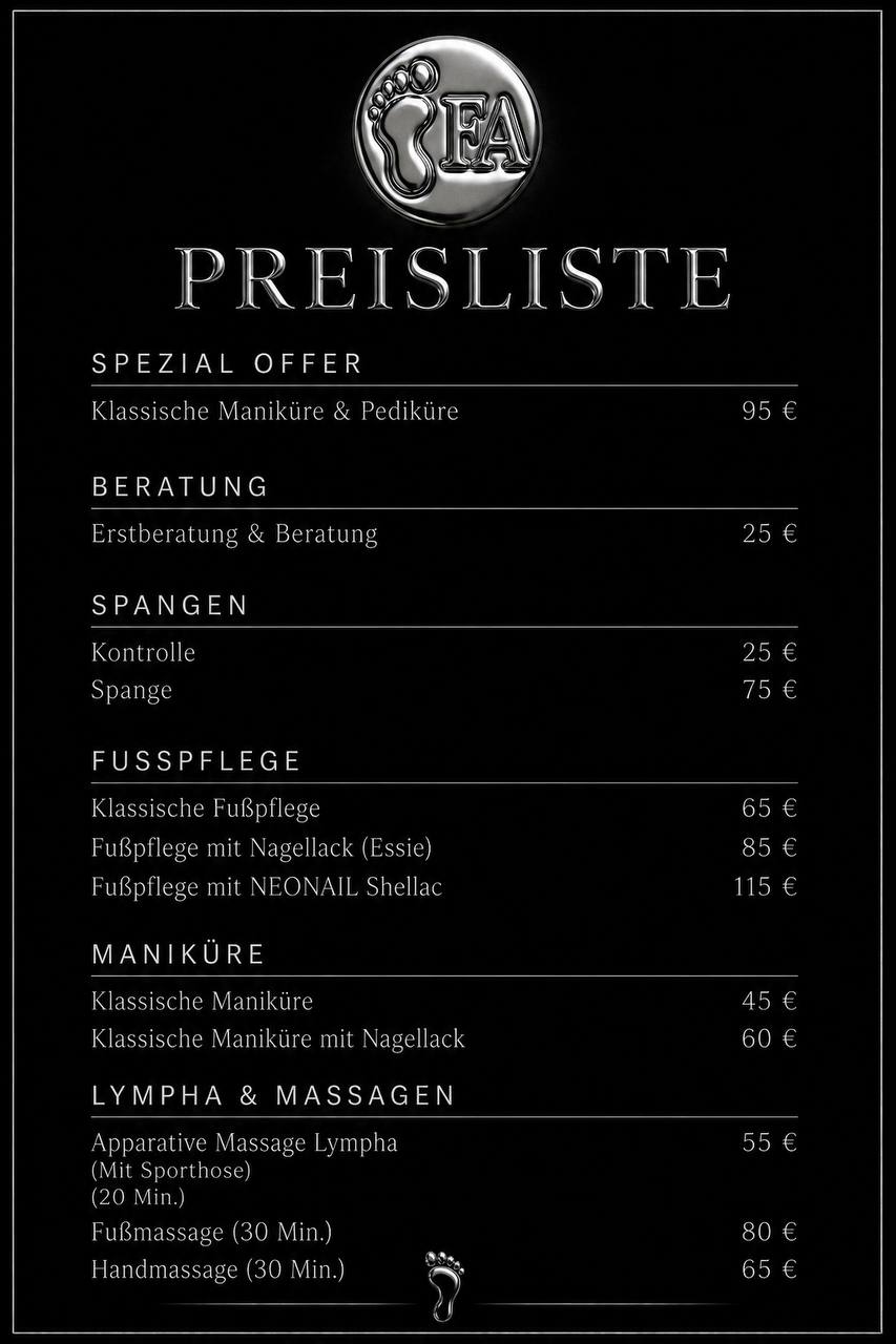 Preisliste Fußpflege Ana